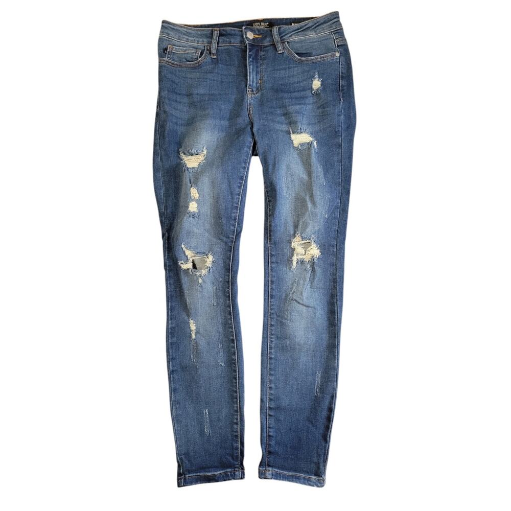 Judy Blue Women's Skinny Fit Medium Wash Distressed Denim Jean Size 9/29